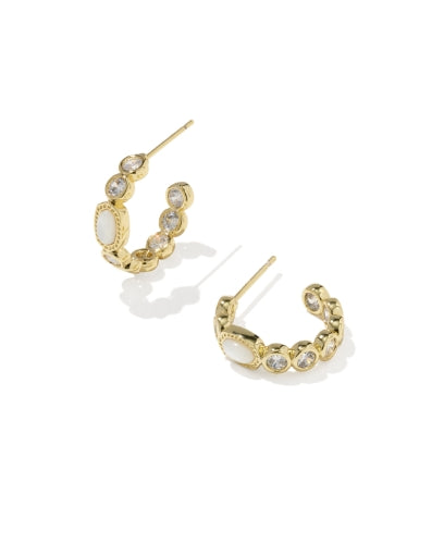 MINI ELISA TENNIS HUGGIE EARRINGS GOLD WHITE MIX