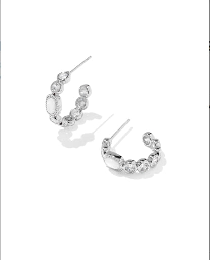 MINI ELISA TENNIS HUGGIE EARRINGS SILVER WHITE MIX