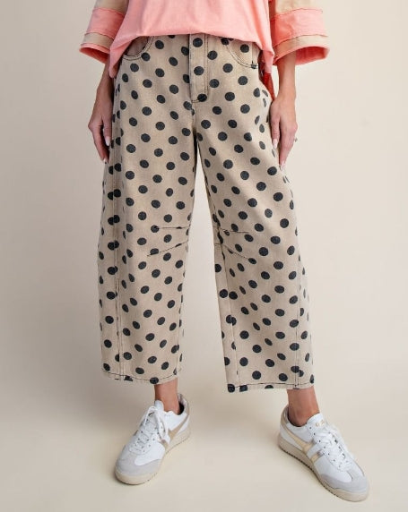 Dots Print Mineral Washed Twill Barrel Pants