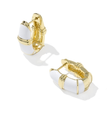 COURTNEY ENAMEL HUGGIE EARRINGS GOLD WHITE ENAMEL