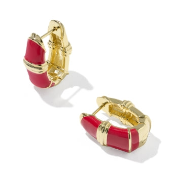 COURTNEY ENAMEL HUGGIE EARRINGS GOLD RED ENAMEL
