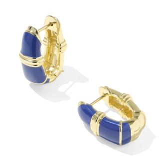 COURTNEY ENAMEL HUGGIE EARRINGS GOLD BLUE ENAMEL