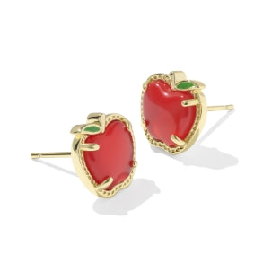 APPLE STUD EARRINGS GOLD RED ILLUSION
