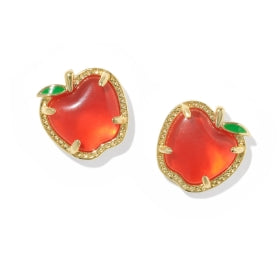 APPLE STUD EARRINGS GOLD RED ILLUSION