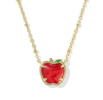 REVERSIBLE APPLE SHORT PENDANT NECKLACE GOLD RED ILLUSION