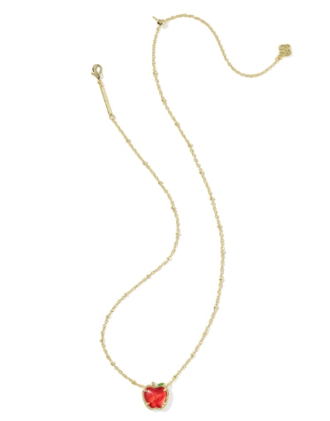 REVERSIBLE APPLE SHORT PENDANT NECKLACE GOLD RED ILLUSION