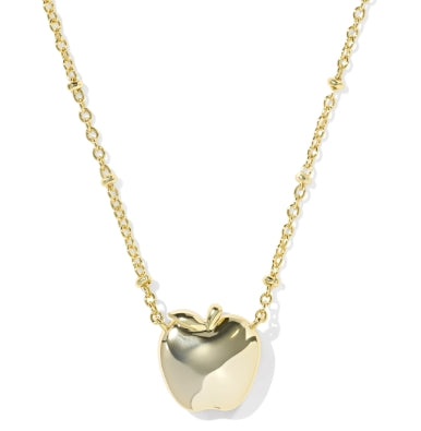 REVERSIBLE APPLE SHORT PENDANT NECKLACE GOLD RED ILLUSION