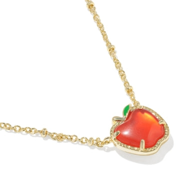 REVERSIBLE APPLE SHORT PENDANT NECKLACE GOLD RED ILLUSION