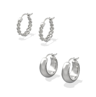 GABRIELLA SET OF HUGGIE EARRINGS VINTAGE SILVER