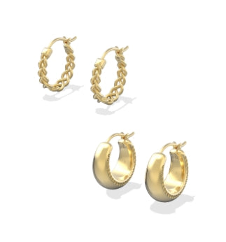 GABRIELLA SET OF HUGGIE EARRINGS GOLD