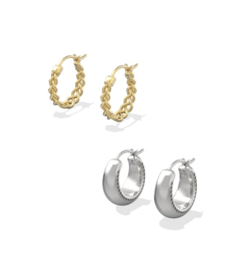 GABRIELLA SET OF HUGGIE EARRINGS MIXED METAL