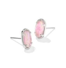 Grayson Stone Stud Earrings in Silver Pink Iridescent Mother of Pearl