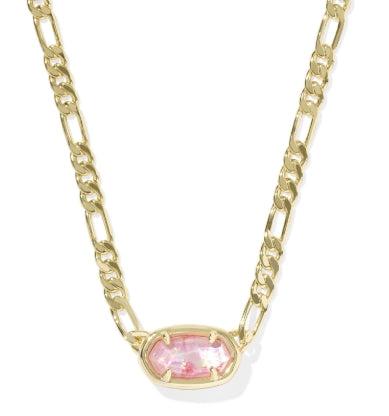 Elisa Figaro Chain Short Pendant Necklace in Gold Iridescent Mother of Pearl