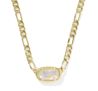 Elisa Figaro Chain Short Pendant Necklace in Gold Iridescent Abalone