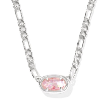 Elisa Figaro Chain Short Pendant Necklace in Silver Pink Iridescent Mother of Pearl