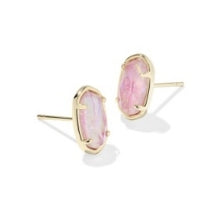 Grayson Stone Stud Earrings in Gold Pink Iridescent Mother of Pearl