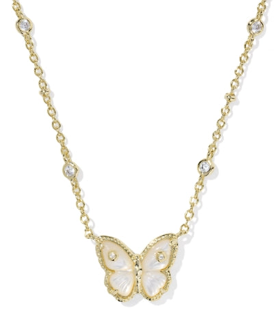Cailey Butterfly Short Pendant Necklace Gold Ivory Mother of Pearl