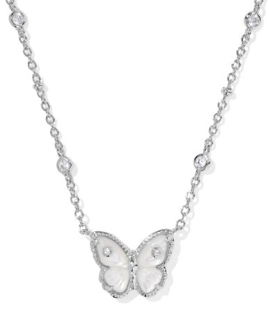 Cailey Butterfly Short Pendant Necklace Silver Ivory Mother of Pearl