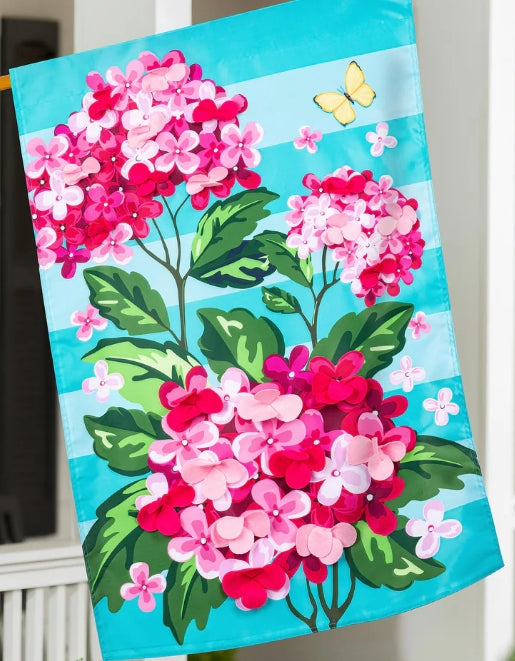 Pink Hydrangeas Applique Garden Flag