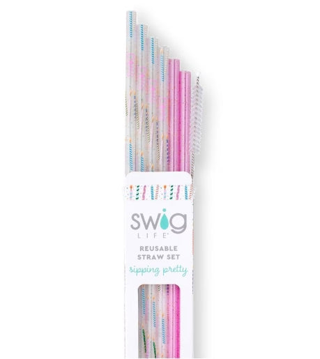 Make A Wish + Purple Glitter Reusable Straw Set