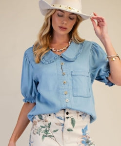 Short Sleeve Denim Button Down