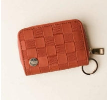 Zip Around Wallet in Cognac Check