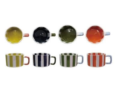 14oz Hand-Painted Stoneware Striped Mug
