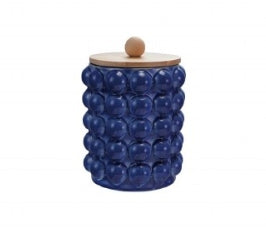 Stoneware Canister with Raised Dots & Wood Lid