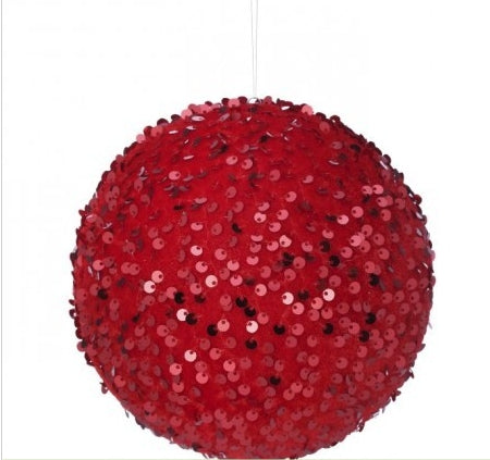 6" Sequin Ball Ornament Red