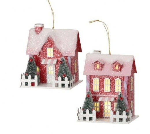 Light Up House Ornament Pink/Red