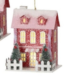 Light Up House Ornament Pink/Red