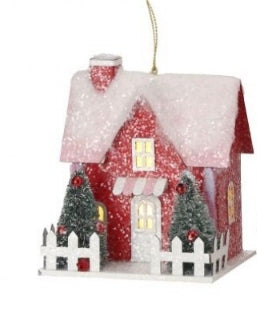 Light Up House Ornament Pink/Red