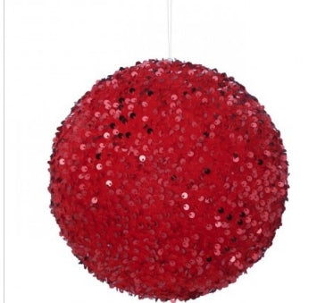 8" Sequin Ball Ornament Red