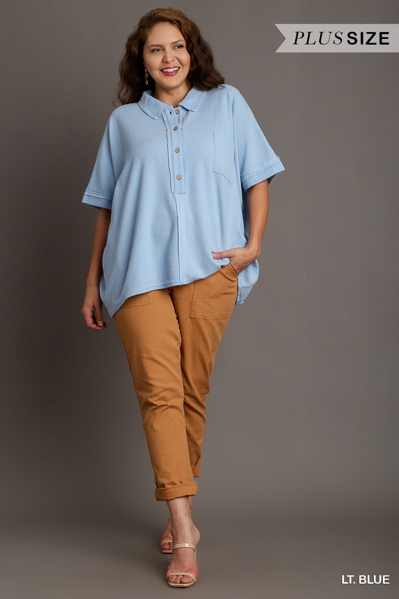 Waffle Button Top Lt Blue