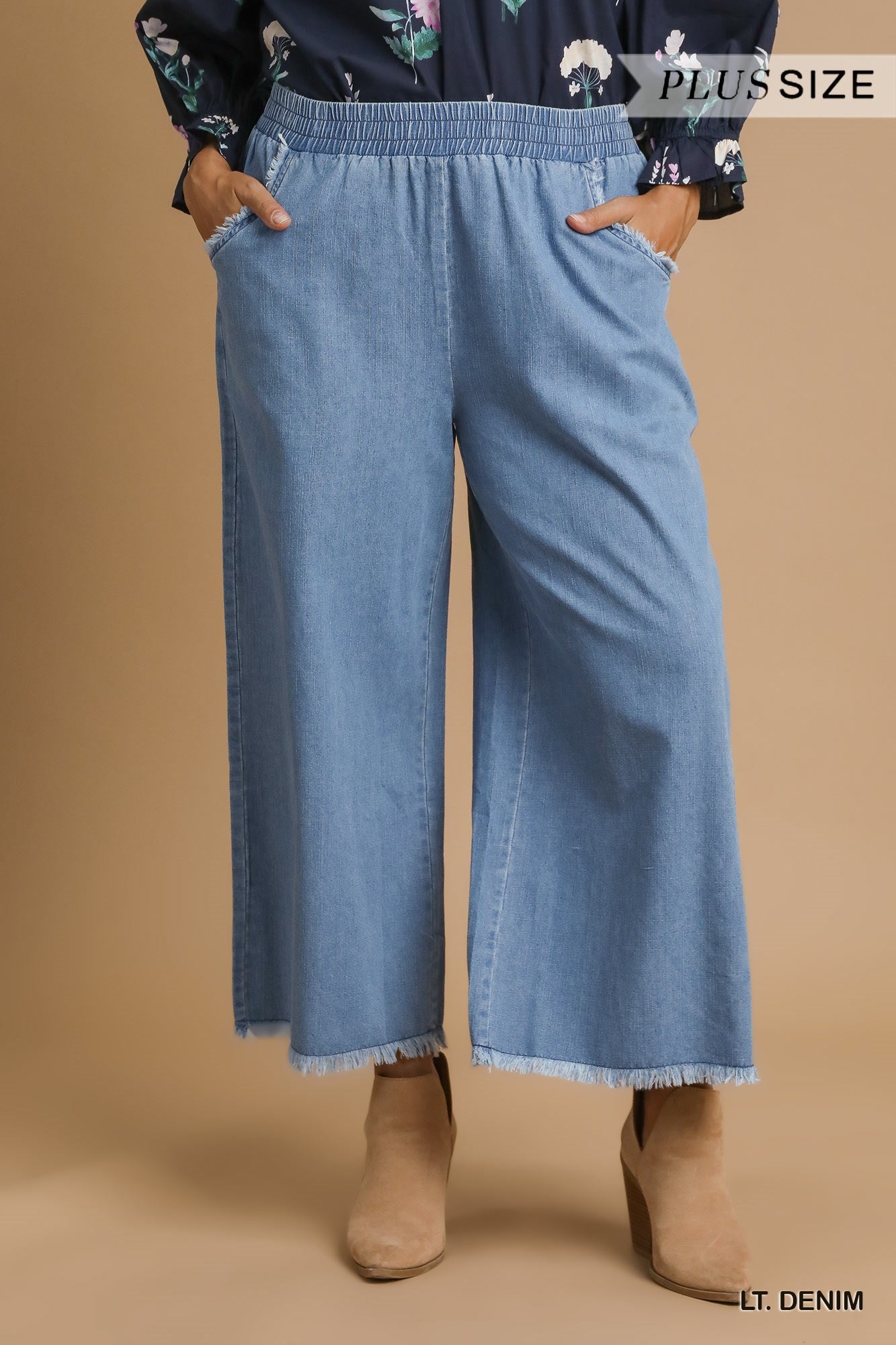 Washed Denim Wide Leg Pants