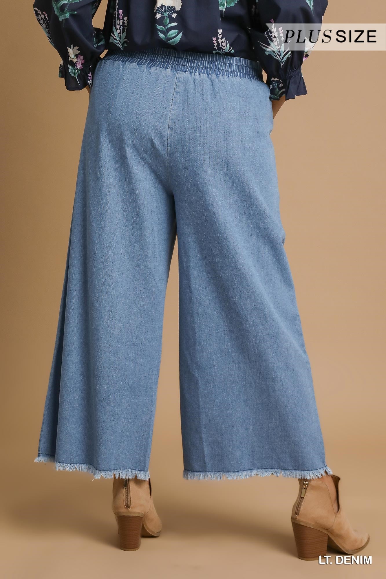 Washed Denim Wide Leg Pants