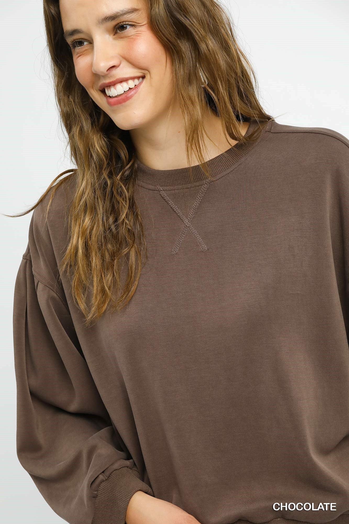 Long Sleeve Crew Neck Top in Chocolate