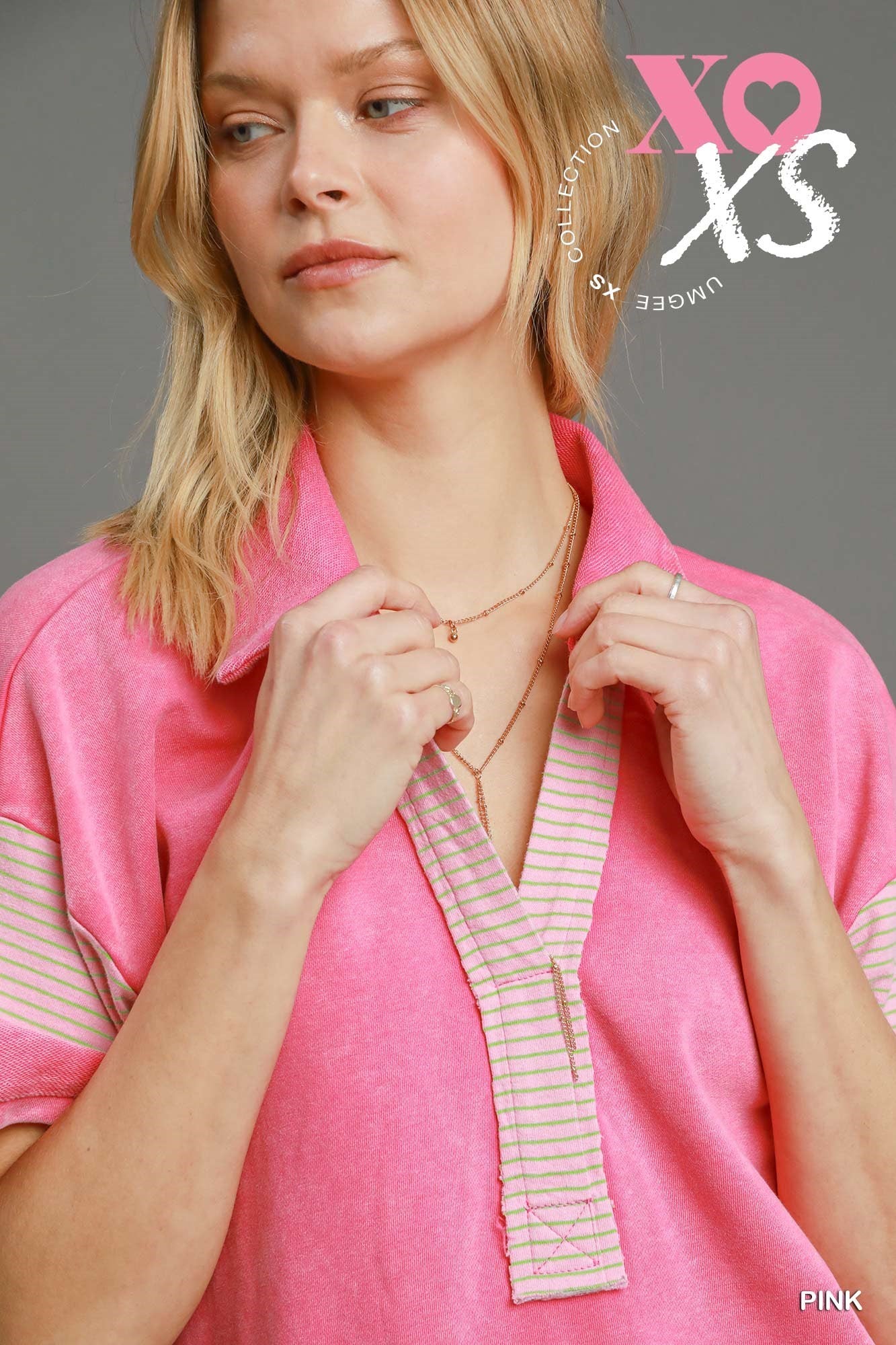 Mineral Washed French Terry Top Pink and Lime