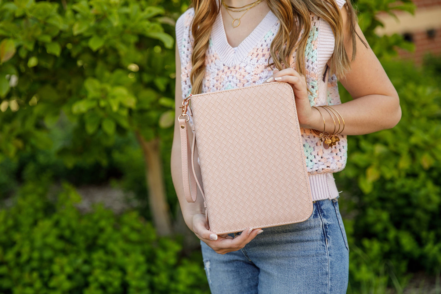 Bible Cover, Weave Bible Case, Crossbody BLUSH