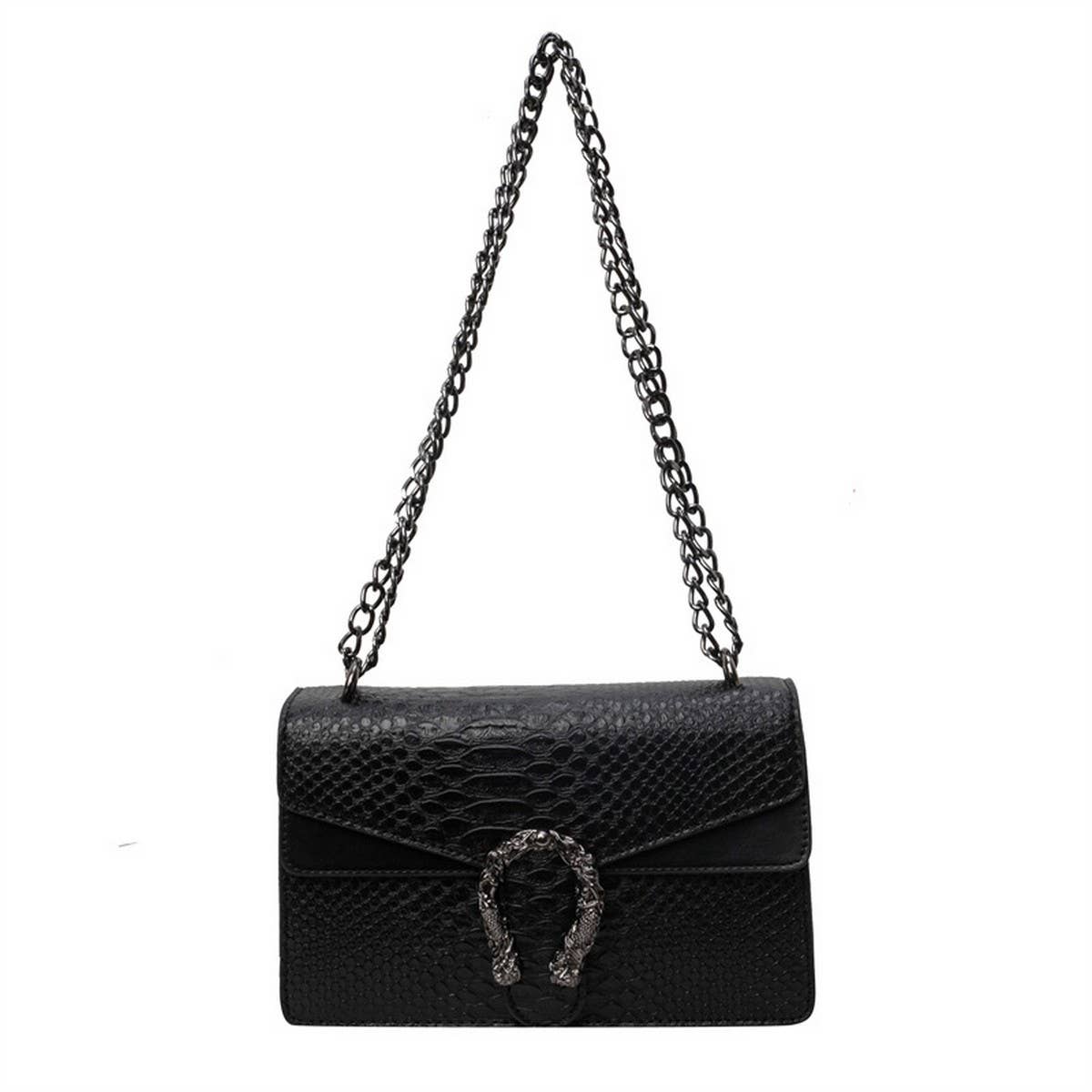 Crossbody Square Bag with Chain in Black