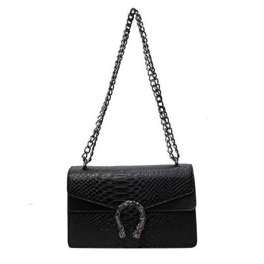 Crossbody Square Bag with Chain in Black