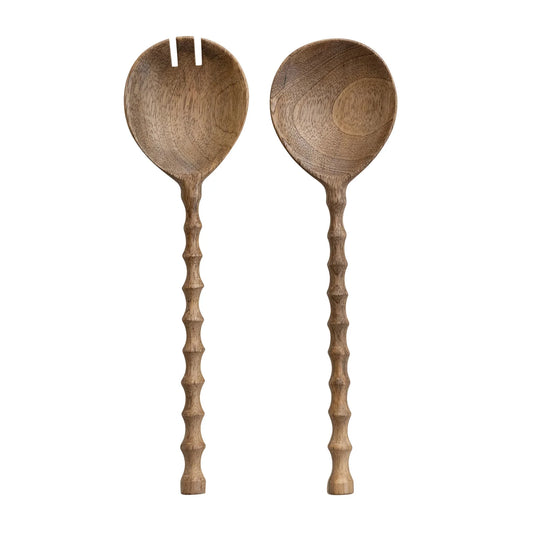 Mango Wood Salad Servers with Carved Handles Set of 2