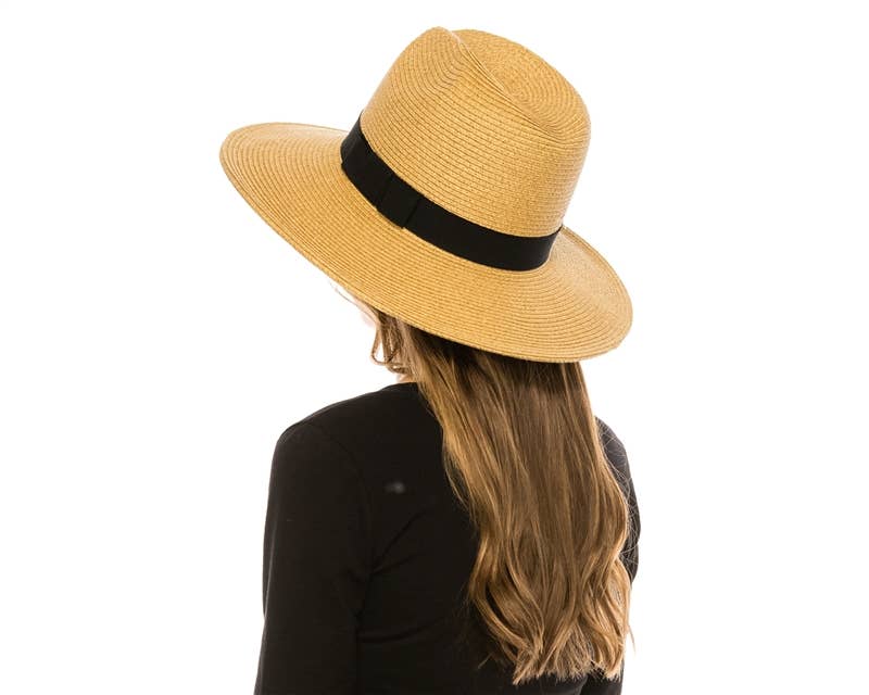 Classic Straw Beach Panama Hat - UPF 50+: Natural/Brown
