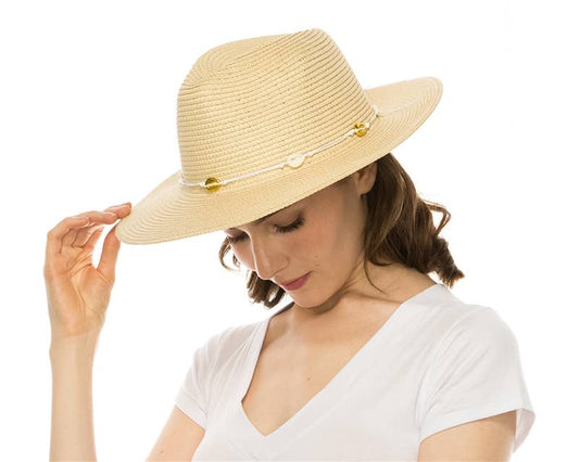 Straw Panama Hat - Natural Seashell Trim