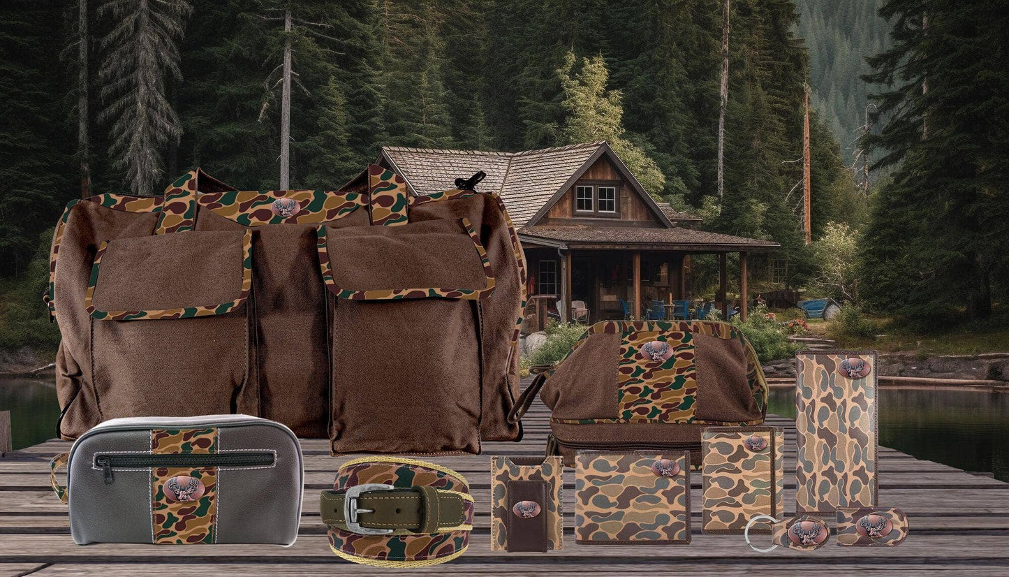 Buck Men's Magnetic Front Pocket Old School Camo Leather Wallet.: Brown/Tan Camo