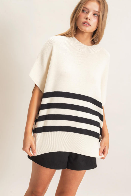 Striped Ribbed Crew Neck Sweater