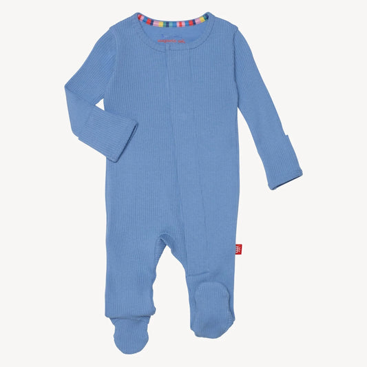 Blue Skies Ribbed Cotton Magnetic Footie