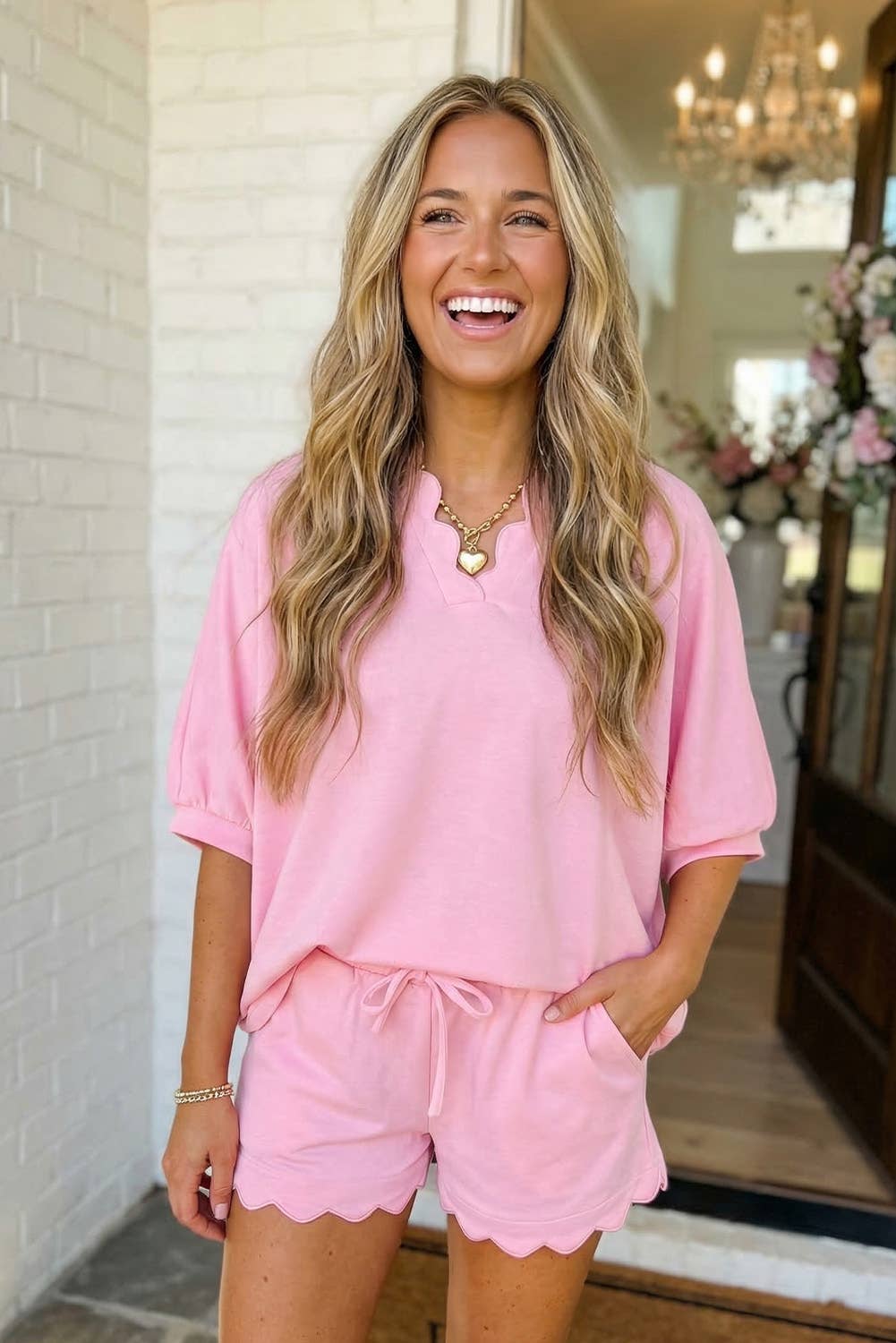 Scalloped To/Short Set Gossamer Pink