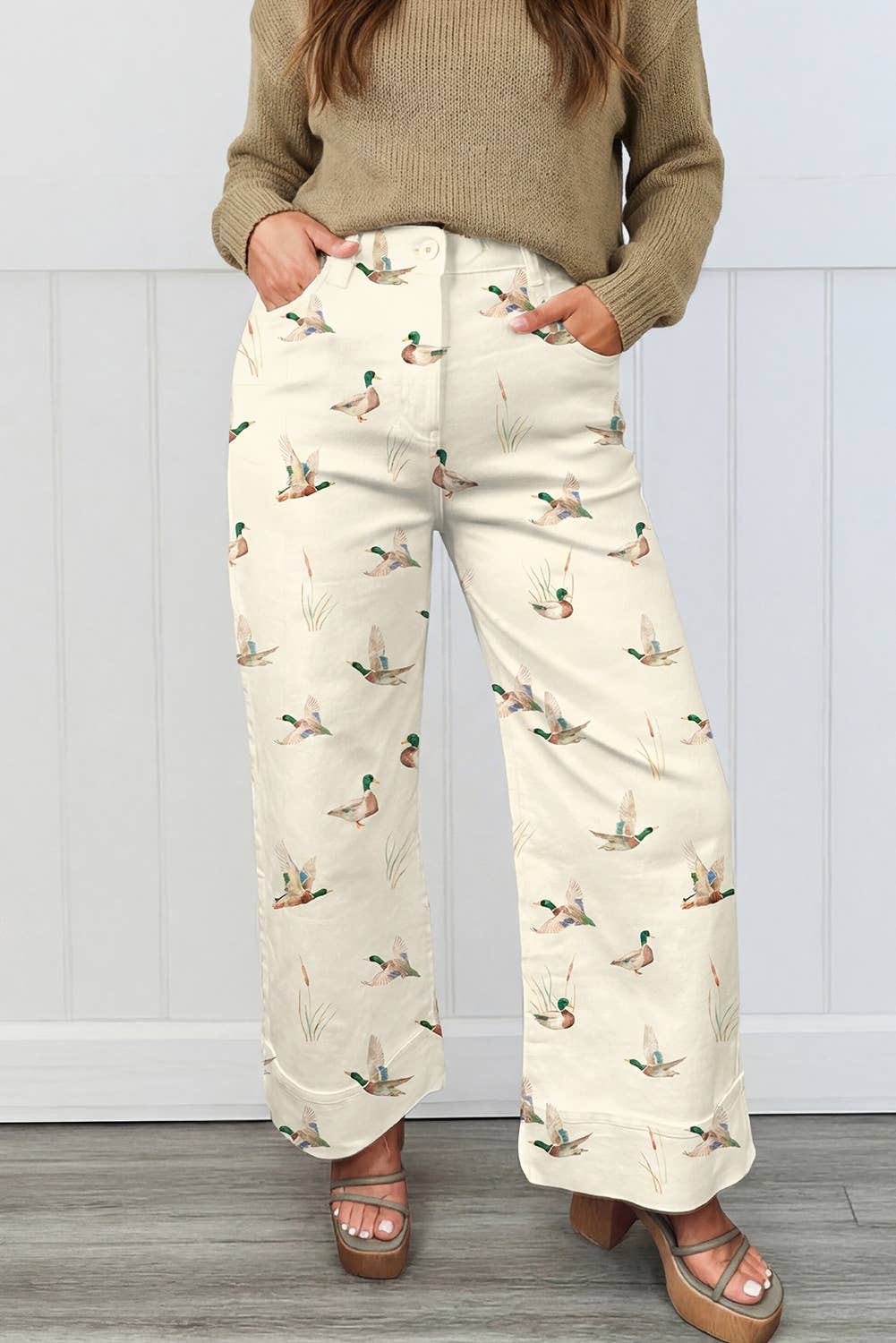 Mallard Printed Cuffed Hem Shift Jeans