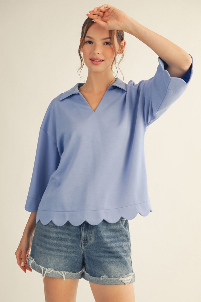 Scalloped Edge V Neck Top